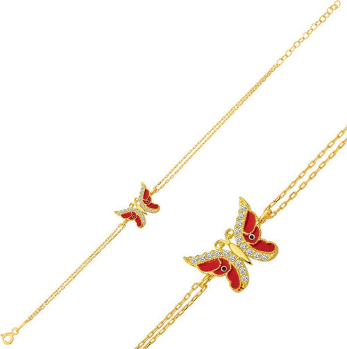 925 Ayar Gümüş Gold Mineli Kelebek Bileklik