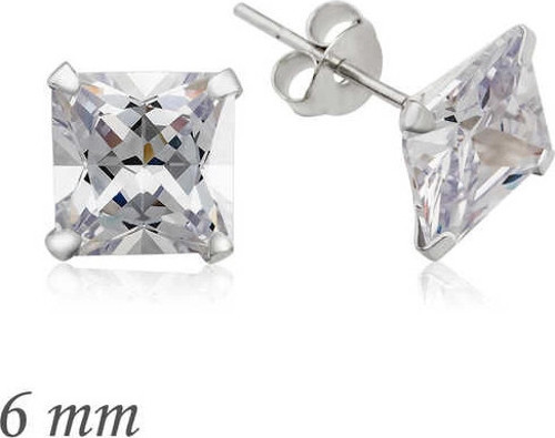 925 Ayar Gümüş Kare Tek Taş Zirkon Küpe - 6 mm.