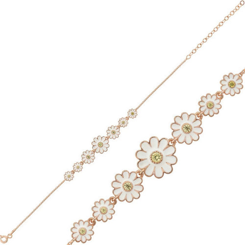925 Ayar Gümüş Rose Sıralı Papatya Bileklik