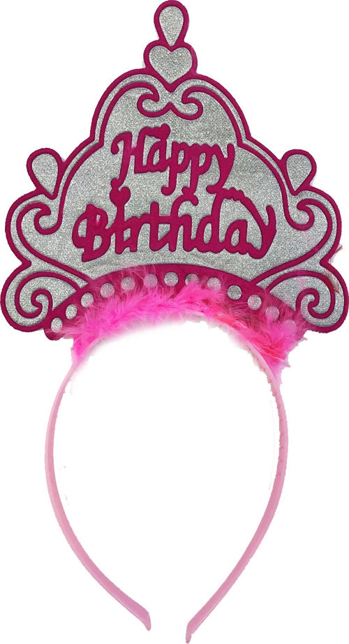 Parti Happy Birthday Neon Pembe Renk Doğum Günü Tacı 24x15 cm