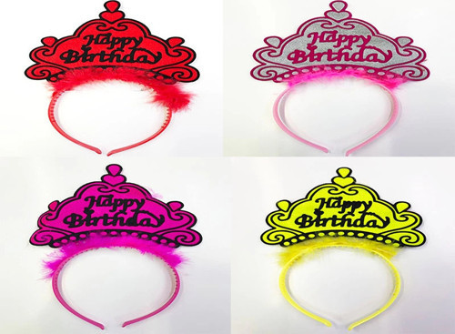 Parti Aksesuar Happy Birthday Yazılı Neon Renk Taç 12 Adet