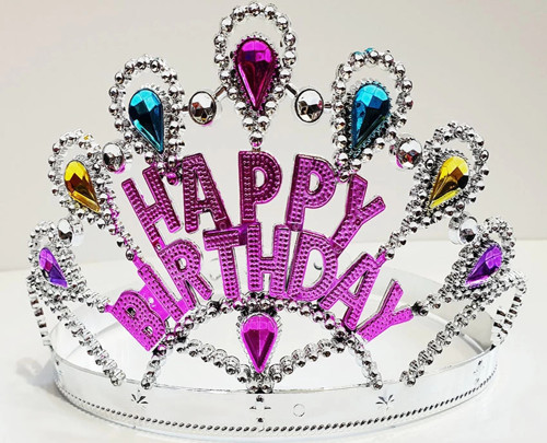 Parti Aksesuar Gümüş Renk Happy Birthday Yazılı Doğum Günü Tacı 60 cm