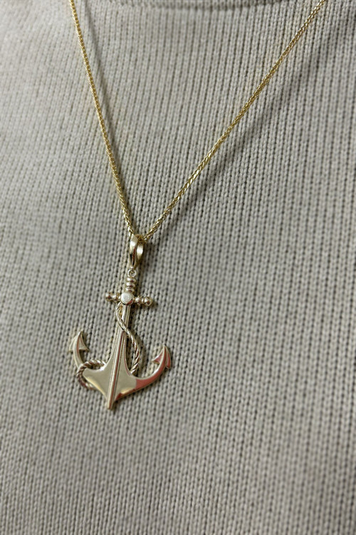 Altın Büyük Boy Taşsız Çapa Kolye (KLY1275)