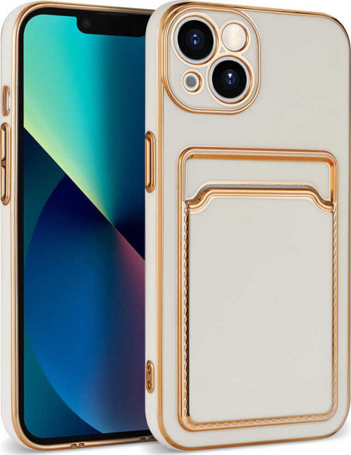 iPhone 13 Uyumlu MKST Bark Kartlıklı Kılıf-Beyaz