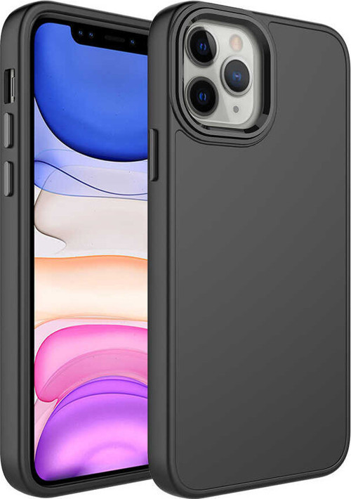 iPhone 12 Pro Uyumlu Metal Çerçeve ve Buton Tasarımlı Silikon MKST Luna Kılıf-Siyah
