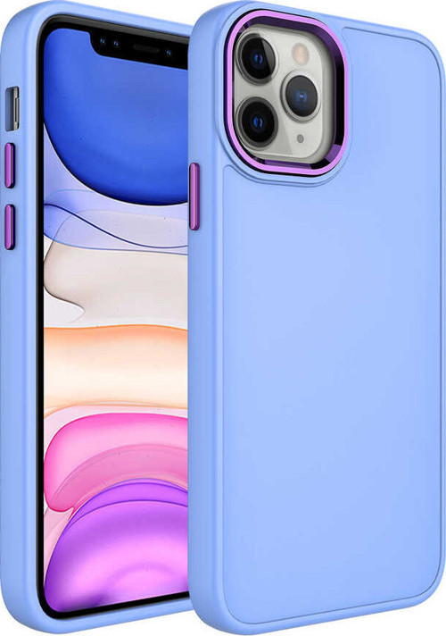 iPhone 12 Pro Uyumlu Metal Çerçeve ve Buton Tasarımlı Silikon MKST Luna Kılıf-Lila