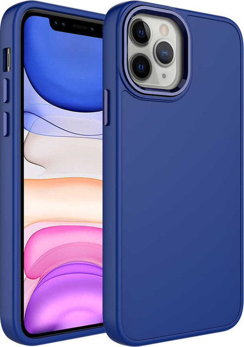 iPhone 12 Pro Uyumlu Metal Çerçeve ve Buton Tasarımlı Silikon MKST Luna Kılıf-Lacivert