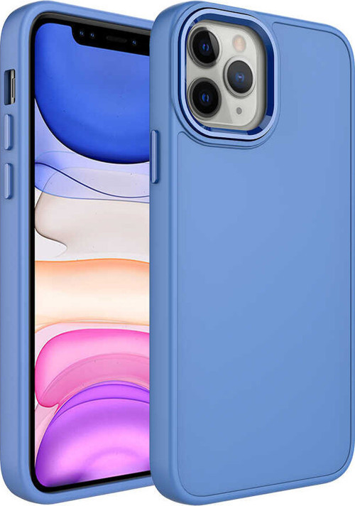 iPhone 12 Pro Uyumlu Metal Çerçeve ve Buton Tasarımlı Silikon MKST Luna Kılıf-Lavendery Gray