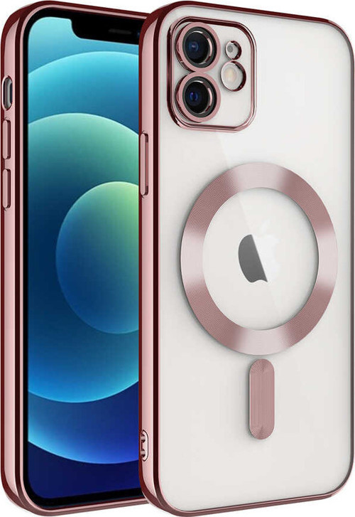 iPhone 11 Uyumlu Kamera Korumalı Magsafe Wireless Şarj Özellikli MKST Demre Kılıf-Rose Gold