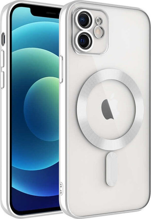 iPhone 12 Uyumlu Kamera Korumalı Magsafe Wireless Şarj Özellikli MKST Demre Kılıf-Gümüş