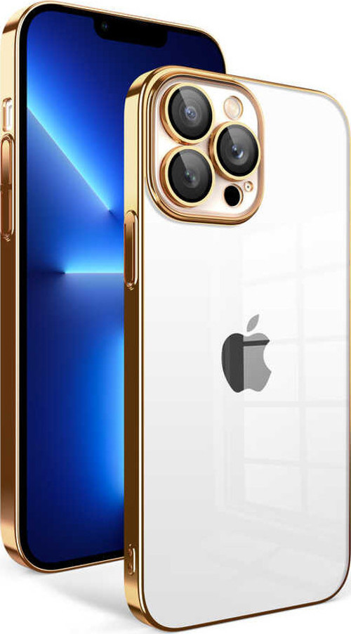 iPhone 12 Pro Uyumlu Kamera Korumalı Renkli Çerçeveli MKST Garaj Kılıf-Gold