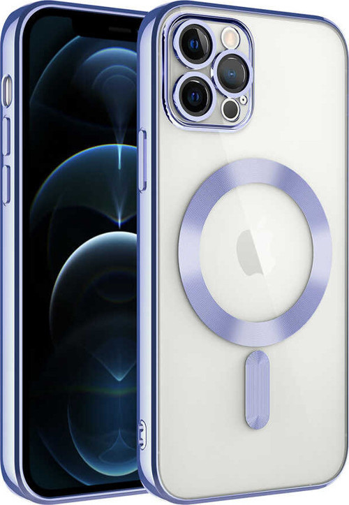 iPhone 12 Pro Uyumlu Kamera Korumalı Magsafe Wireless Şarj Özellikli MKST Demre Kılıf-Lila