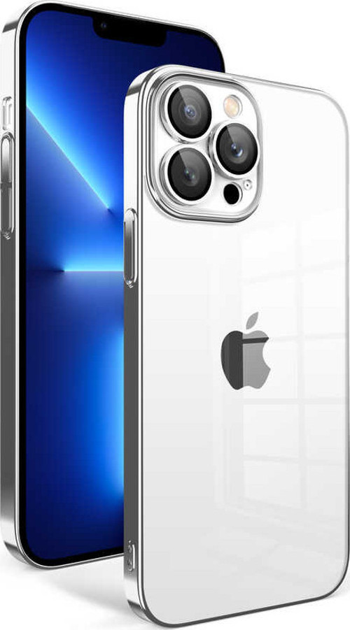 iPhone 12 Pro Uyumlu Kamera Korumalı Renkli Çerçeveli MKST Garaj Kılıf-Gümüş