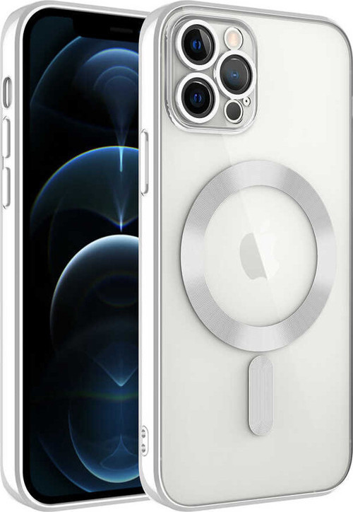 iPhone 12 Pro Uyumlu Kamera Korumalı Magsafe Wireless Şarj Özellikli MKST Demre Kılıf-Gümüş