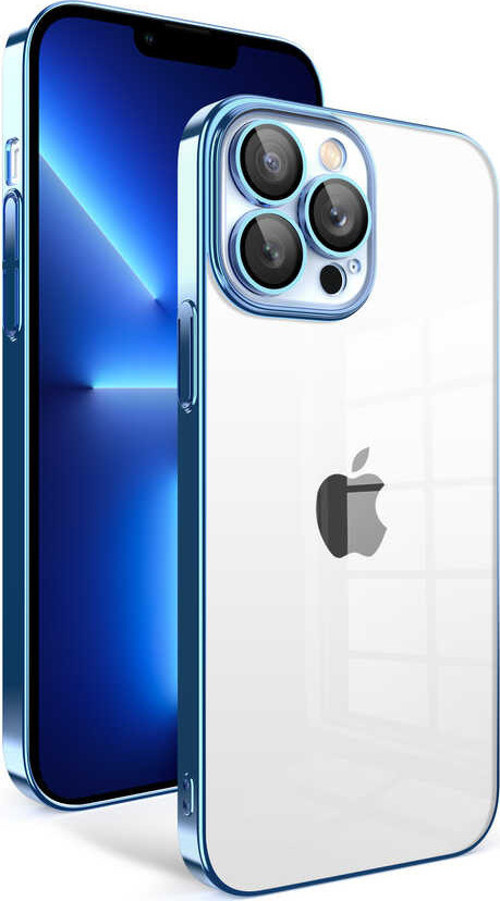 iPhone 12 Pro Uyumlu Kamera Korumalı Renkli Çerçeveli MKST Garaj Kılıf-Mavi Açık