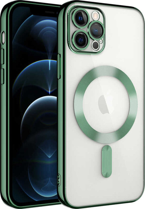 iPhone 12 Pro Uyumlu Kamera Korumalı Magsafe Wireless Şarj Özellikli MKST Demre Kılıf-Koyu Yeş