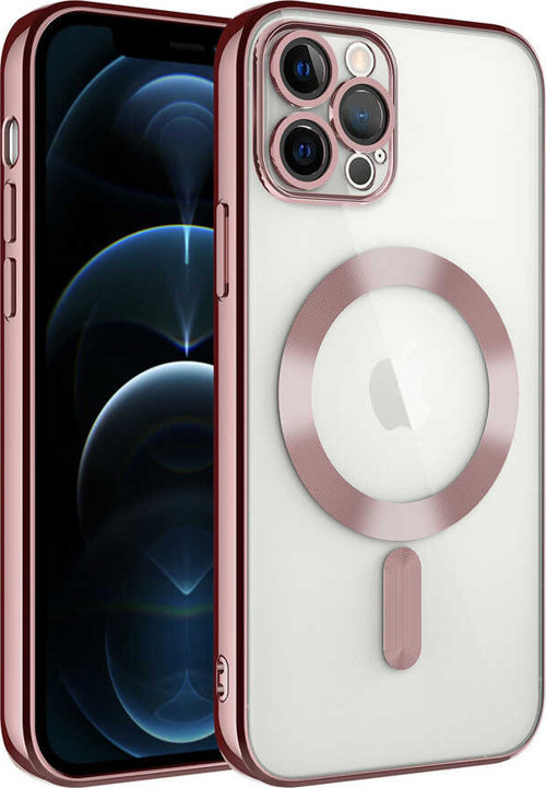 iPhone 12 Pro Uyumlu Kamera Korumalı Magsafe Wireless Şarj Özellikli MKST Demre Kılıf-Rose Gol