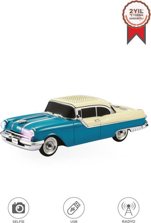 Bluetooth Hoparlör Retro Klasik Araba Tasarımlı 10W FM USB Selfie Speaker D87 Yeşil