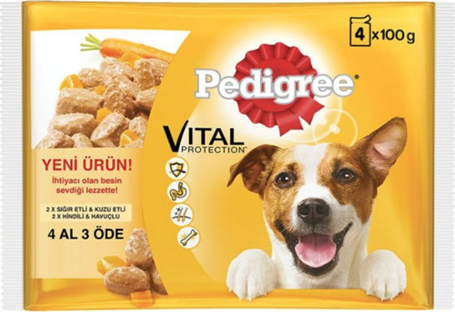 Sığır Kuzu Ve Hindi Havuç Yetişkin Köpek Pouch Mama 4 X 100 Gr (13 Adet)