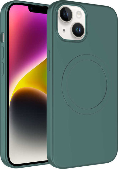 iPhone 14 Plus Uyumlu Magsafe Wireless Şarj Özellikli Pastel Renk Silikon MKST Plas Kılıf-Koyu