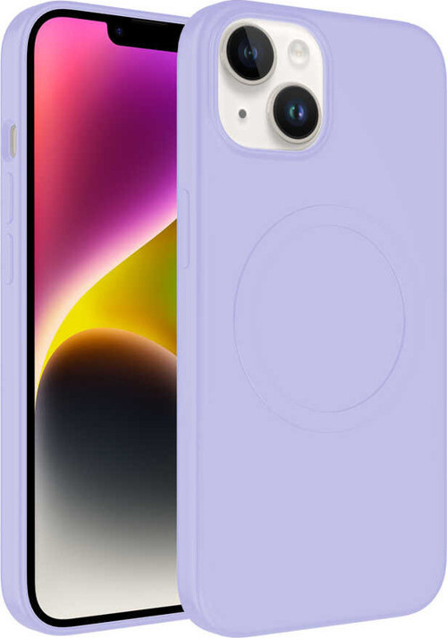 iPhone 14 Uyumlu Magsafe Wireless Şarj Özellikli Pastel Renk Silikon MKST Plas Kılıf-Lila