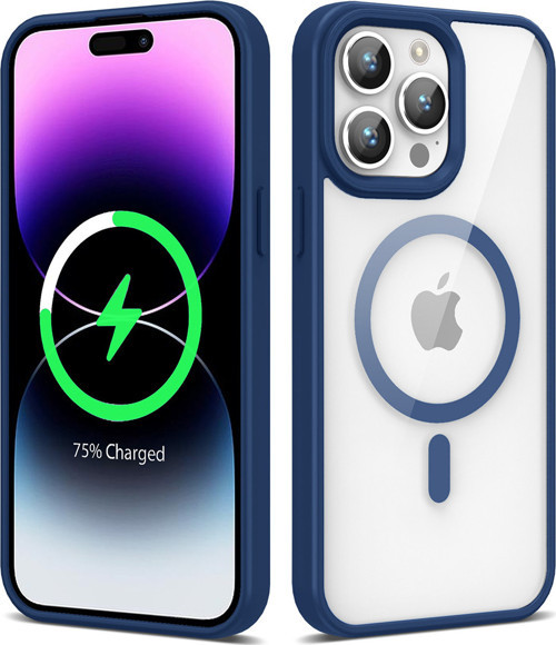 iPhone 14 Pro Max Uyumlu Magsafe Wireless Şarj Özellikli Silikon MKST Ege Kılıf-Lacivert