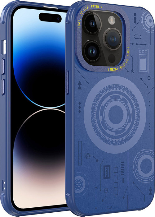 iPhone 14 Pro Max Uyumlu MKST Wireless Şarj Özellikli Desenli Hot Kılıf-Lacivert