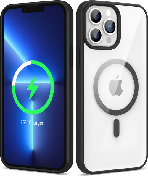 iPhone 13 Pro Max Uyumlu Magsafe Wireless Şarj Özellikli Silikon MKST Ege Kılıf-Siyah