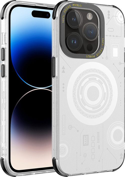 iPhone 14 Pro Max Uyumlu MKST Wireless Şarj Özellikli Desenli Hot Kılıf-Beyaz