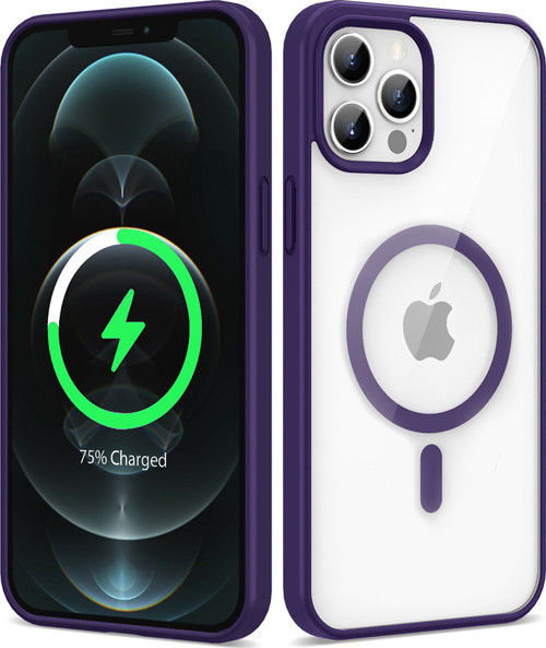 iPhone 12 Pro Uyumlu Magsafe Wireless Şarj Özellikli Silikon MKST Ege Kılıf-Derin Mor