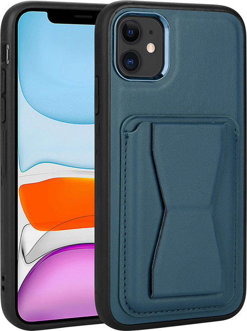 iPhone 11 Uyumlu Kartlıklı Standlı Pu Deri MKST Memo Kılıf-Lacivert