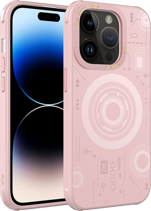 iPhone 14 Pro Max Uyumlu MKST Wireless Şarj Özellikli Desenli Hot Kılıf-Rose Gold