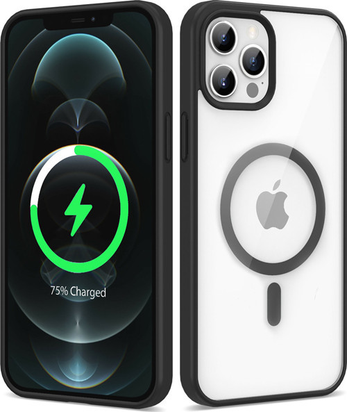 iPhone 12 Pro Uyumlu Magsafe Wireless Şarj Özellikli Silikon MKST Ege Kılıf-Siyah