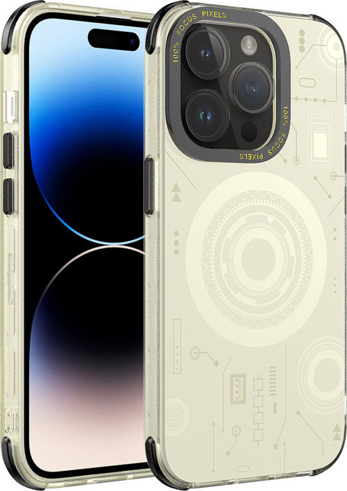 iPhone 14 Pro Max Uyumlu MKST Wireless Şarj Özellikli Desenli Hot Kılıf-Gold