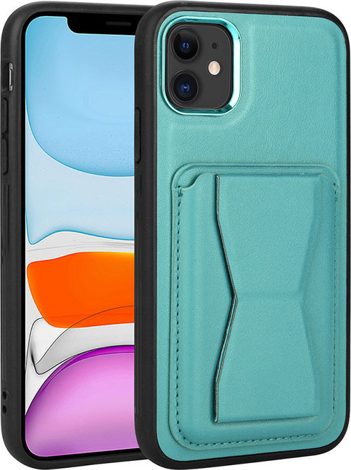 iPhone 11 Uyumlu Kartlıklı Standlı Pu Deri MKST Memo Kılıf-Mavi