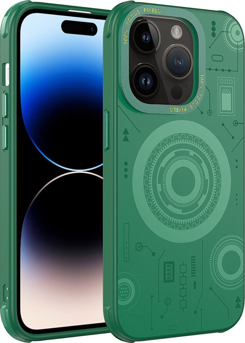 iPhone 14 Pro Max Uyumlu MKST Wireless Şarj Özellikli Desenli Hot Kılıf-Koyu Yeşil