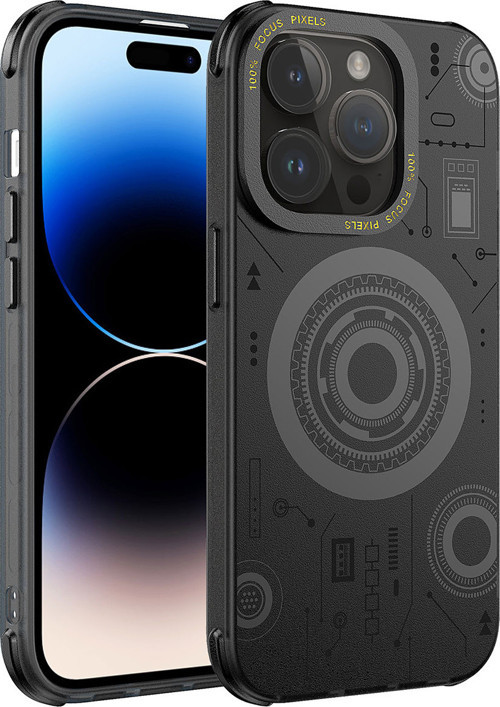 iPhone 14 Pro Max Uyumlu MKST Wireless Şarj Özellikli Desenli Hot Kılıf-Siyah