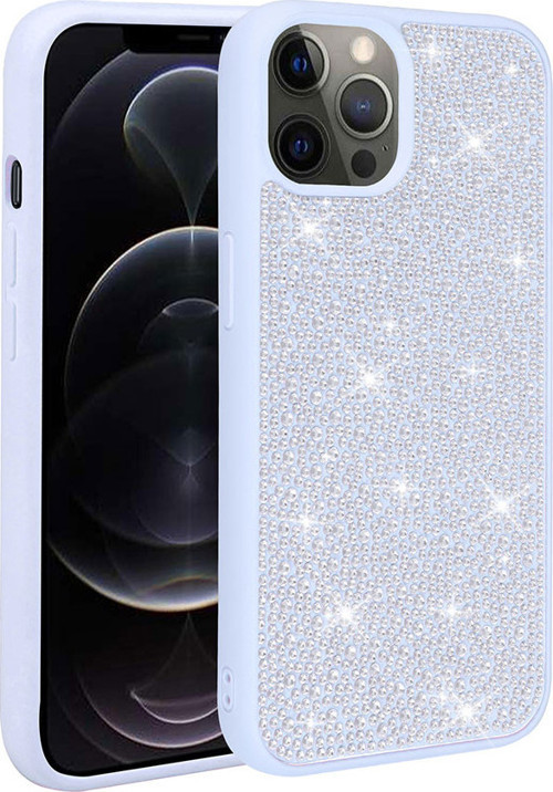 iPhone 13 Pro Max Uyumlu Parlak Taşlı Tasarım MKST Ston Kılıf-Mavi Açık