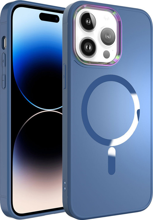 iPhone 14 Pro Max Uyumlu Magsafe Wireless Şarj Özellikli MKST Stil Kılıf-Sierra Mavi