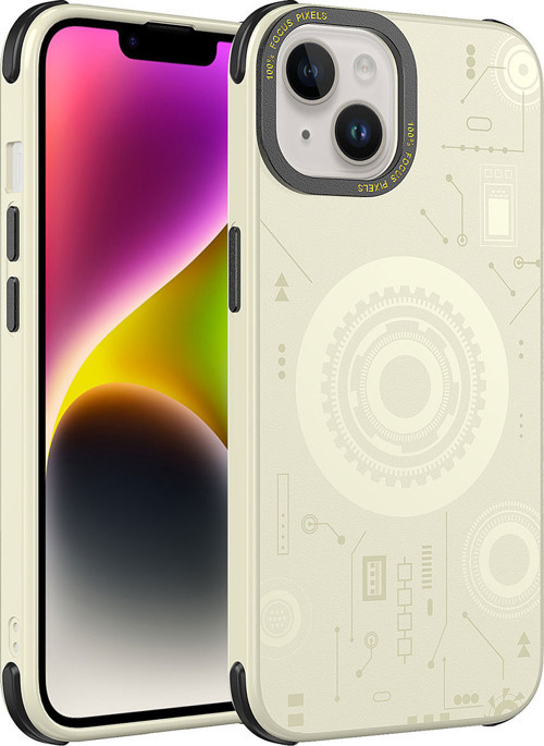 iPhone 13 Uyumlu MKST Wireless Şarj Özellikli Desenli Hot Kılıf-Gold