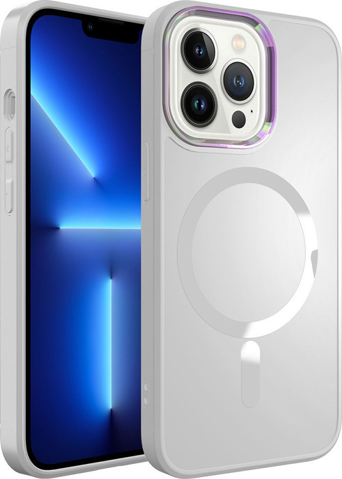 iPhone 12 Pro Max Uyumlu Magsafe Wireless Şarj Özellikli MKST Stil Kılıf-Beyaz