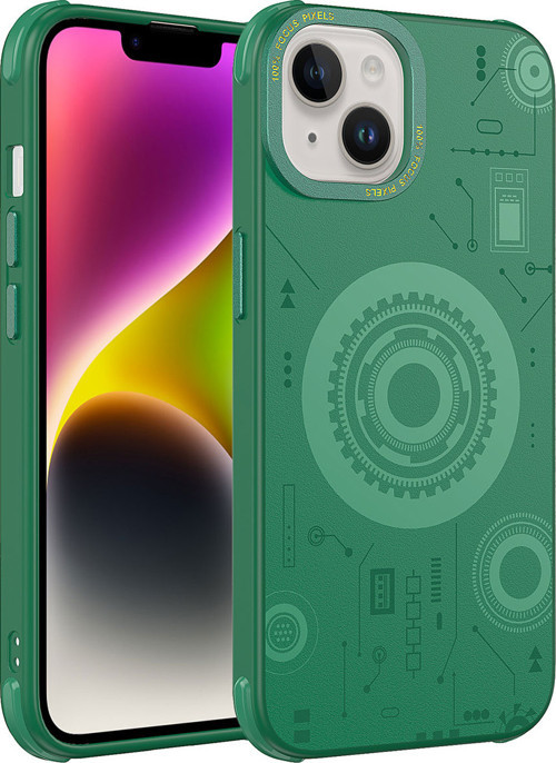 iPhone 13 Uyumlu MKST Wireless Şarj Özellikli Desenli Hot Kılıf-Koyu Yeşil