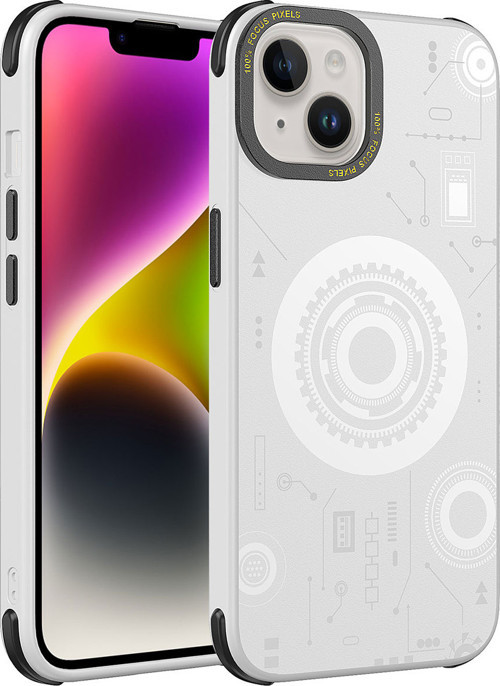 iPhone 13 Uyumlu MKST Wireless Şarj Özellikli Desenli Hot Kılıf-Beyaz