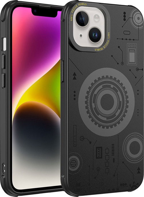 iPhone 13 Uyumlu MKST Wireless Şarj Özellikli Desenli Hot Kılıf-Siyah
