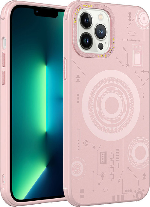 iPhone 13 Pro Uyumlu MKST Wireless Şarj Özellikli Desenli Hot Kılıf-Rose Gold