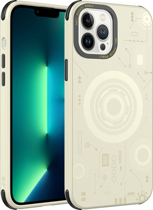 iPhone 13 Pro Max Uyumlu MKST Wireless Şarj Özellikli Desenli Hot Kılıf-Gold
