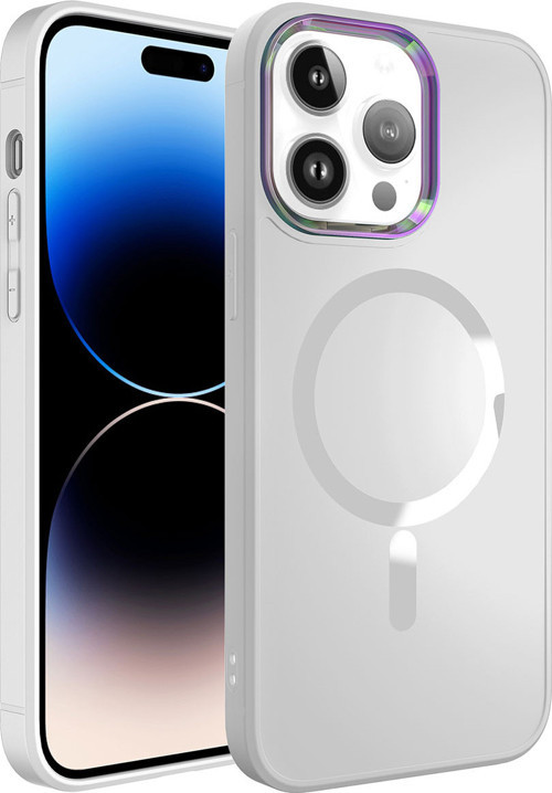 iPhone 14 Pro Max Uyumlu Magsafe Wireless Şarj Özellikli MKST Stil Kılıf-Beyaz