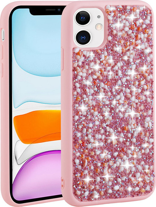 iPhone 11 Uyumlu Parlak Taşlı Tasarım MKST Linea Kılıf-Pembe