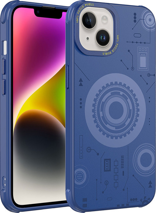 iPhone 13 Uyumlu MKST Wireless Şarj Özellikli Desenli Hot Kılıf-Lacivert