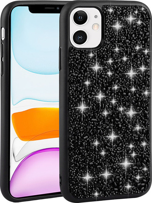 iPhone 11 Uyumlu Parlak Taşlı Tasarım MKST Linea Kılıf-Siyah